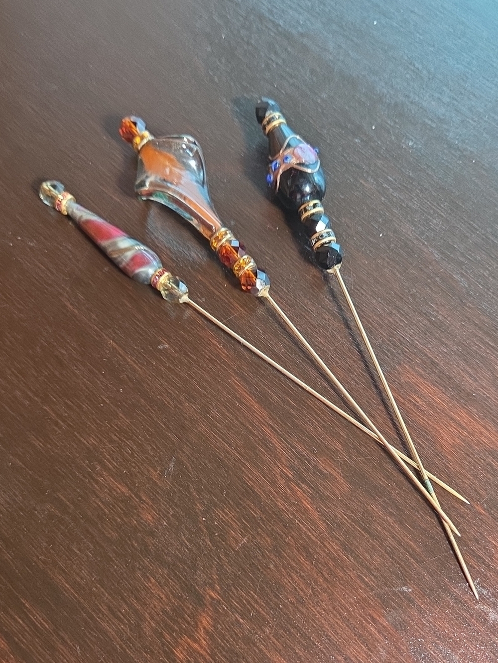 Glass Hat Pins Lot Of Three